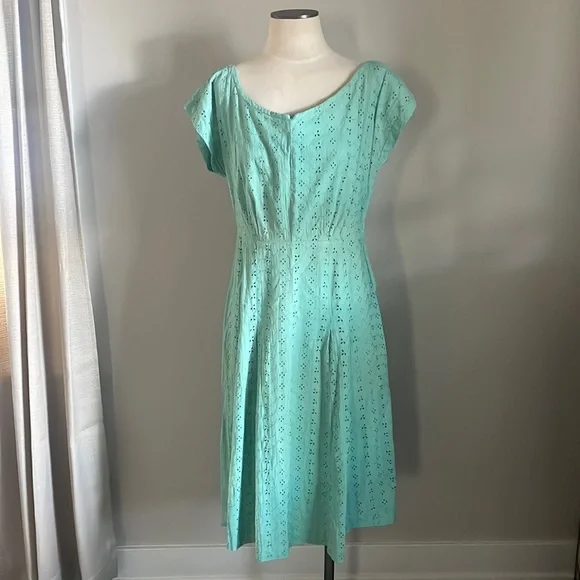 Vintage | Dresses | Vintage 95s Fifties Sea Foam Green Cotton Eyelet Lace  Dress Metal Side Zipper | Poshmark